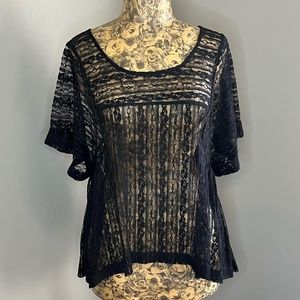 Free People Black Lace Top